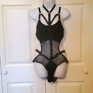 XL NWOT Strappy Fishnet Teddy Bodysuit